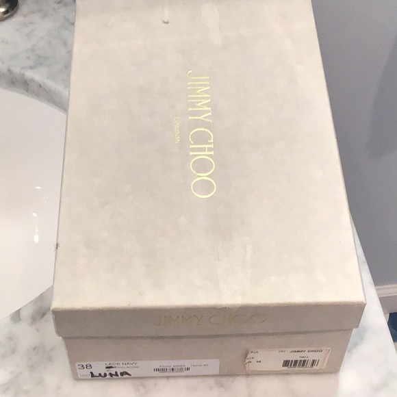 Jimmy Choo Lace Navy High Heeled Pumps - Picture 6 of 6